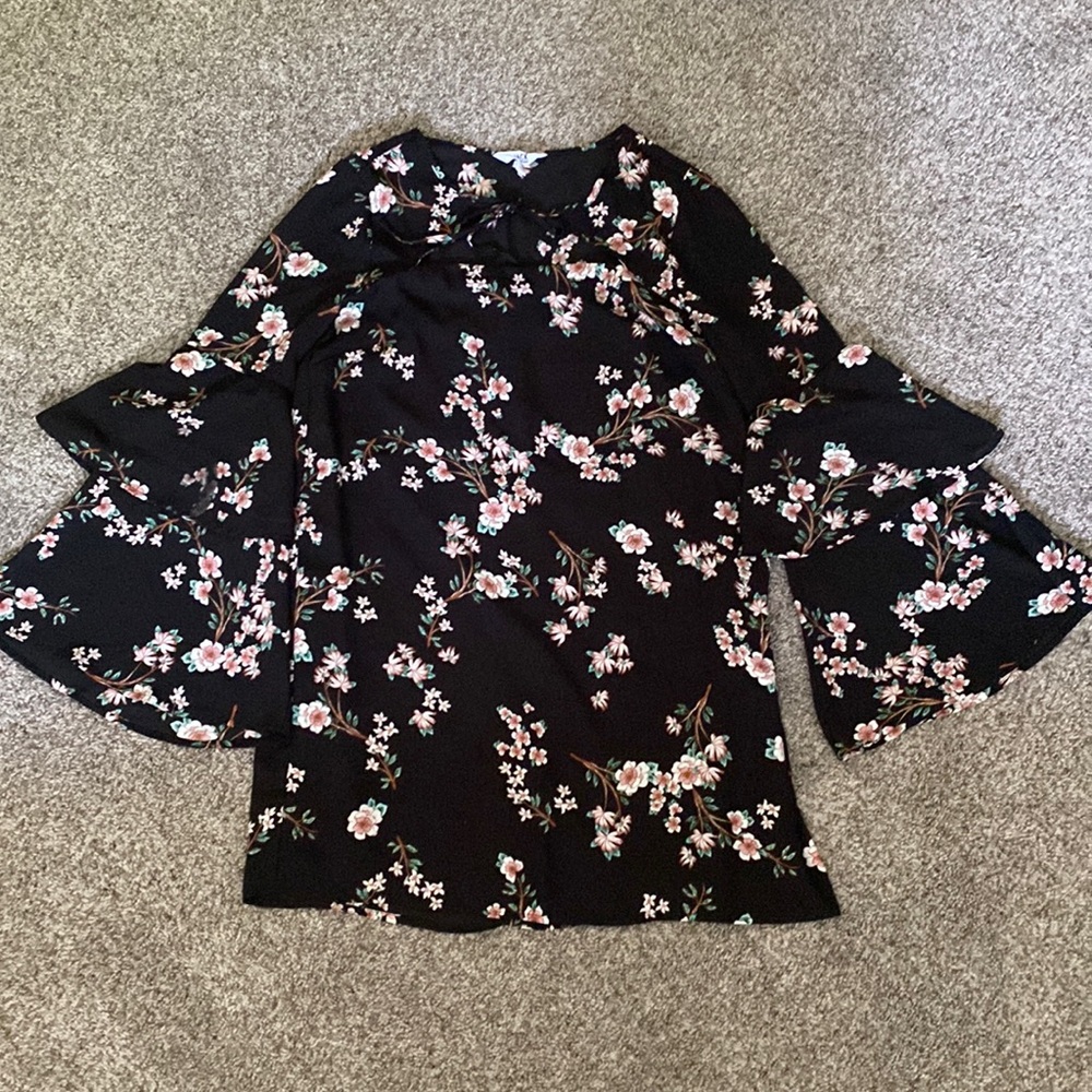 BB Dakota Bell Sleeve Floral Tie Front Mini Dress Size M